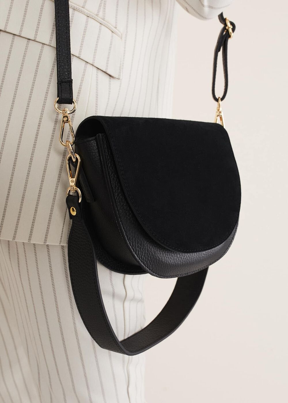 Suede Cross Body Bag - Black