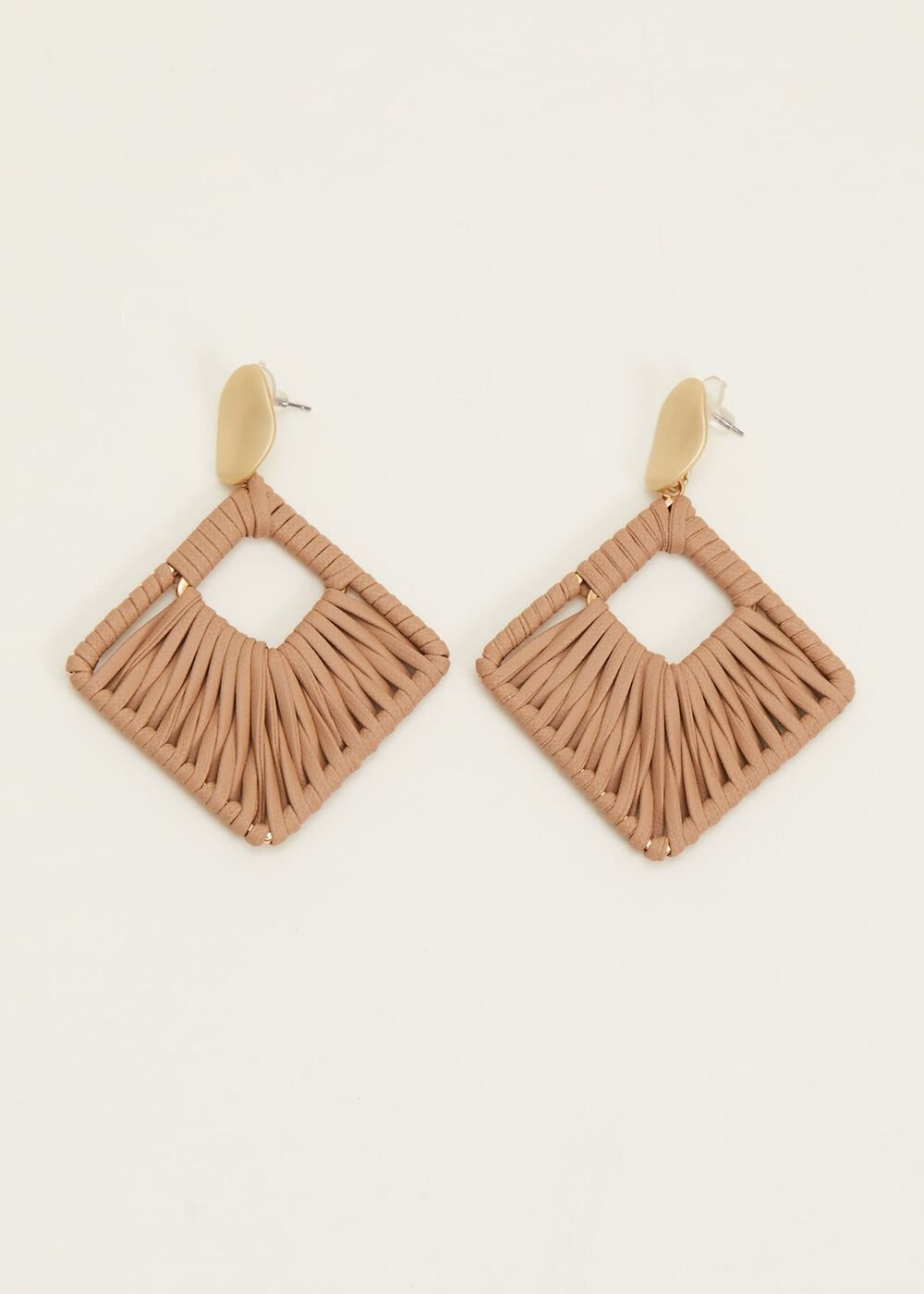 Woven Square Drop Earrings - Putty