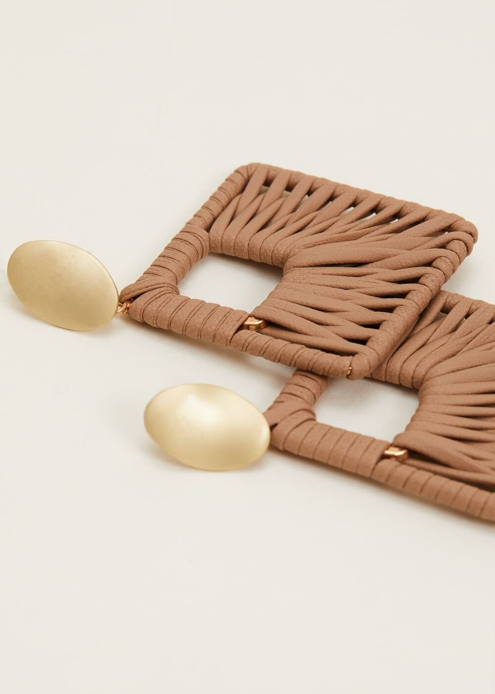 Woven Square Drop Earrings - Putty