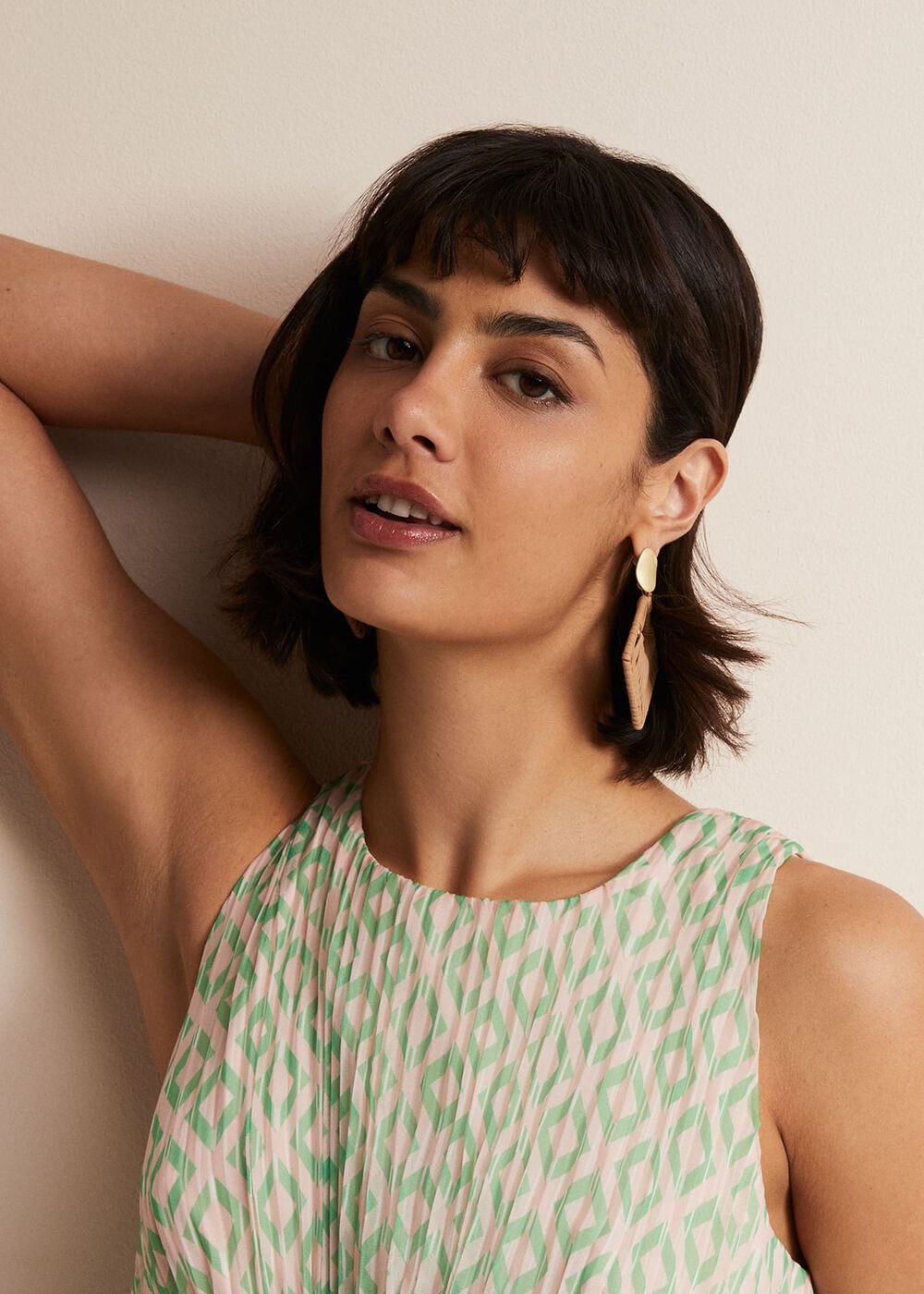 Woven Square Drop Earrings - Putty