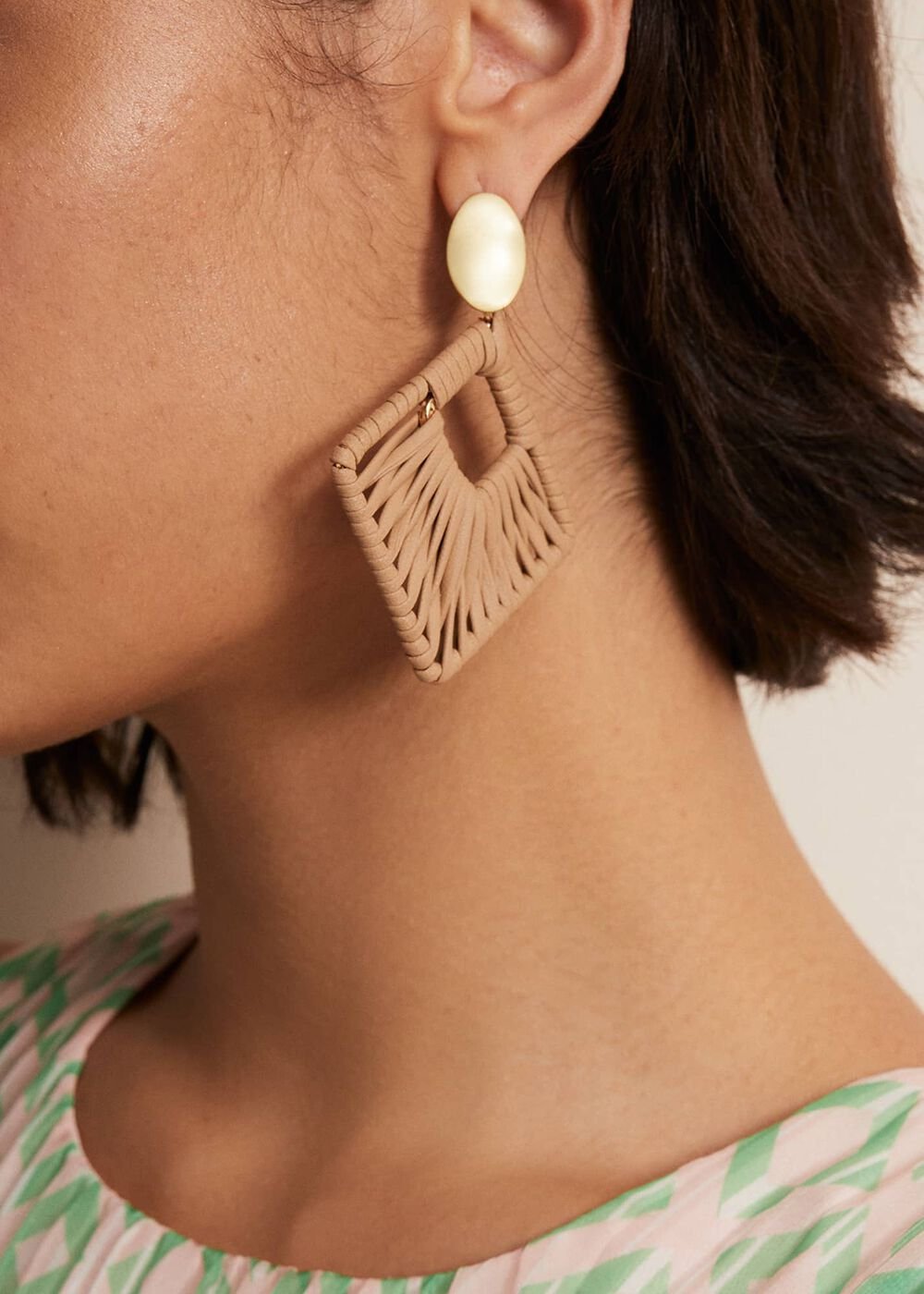 Woven Square Drop Earrings - Putty