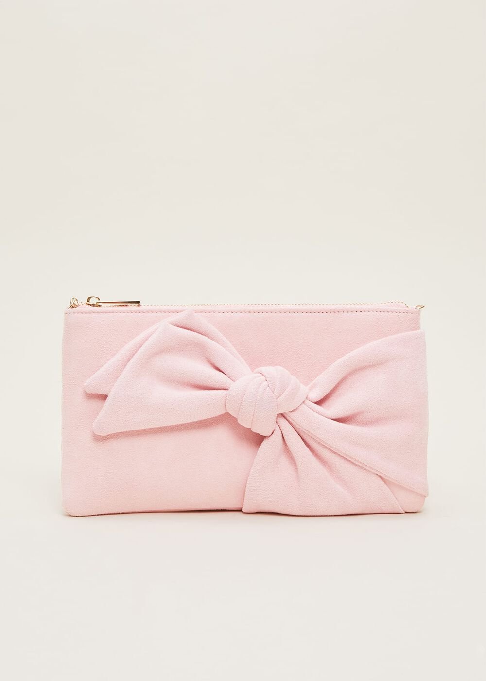 Pink Suede Bow Clutch Bag - Pink