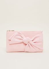 Pink Suede Bow Clutch Bag - Pink