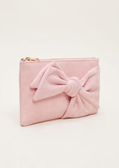 Pink Suede Bow Clutch Bag - Pink
