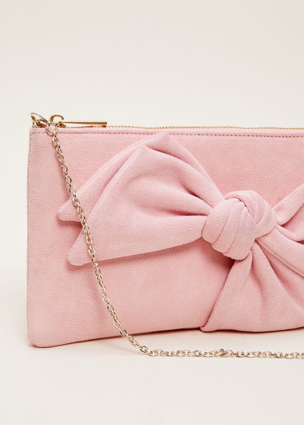 Pink Suede Bow Clutch Bag - Pink