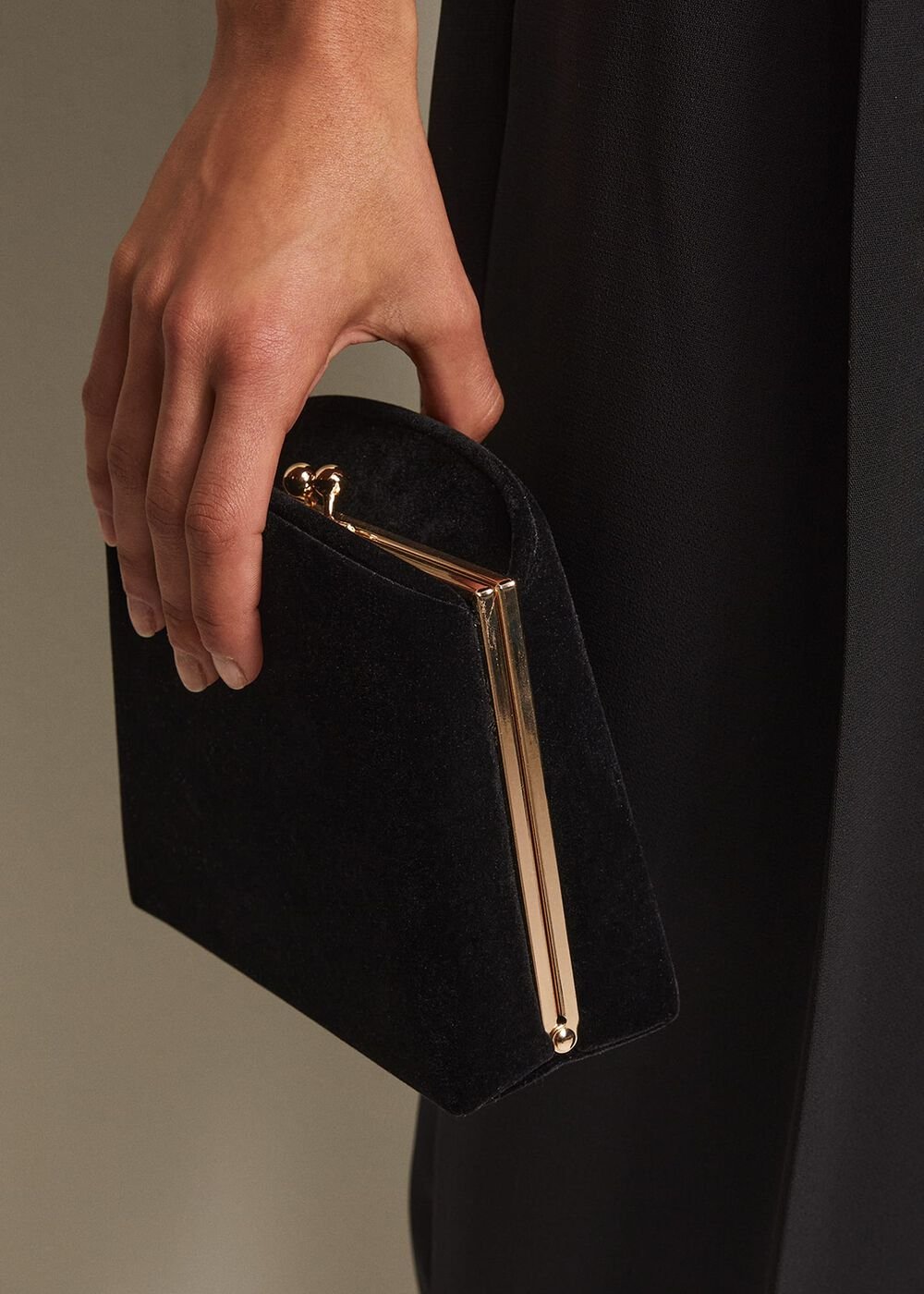 Black Velvet Clutch Bag - Black