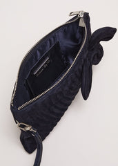 Suede Structured Bow Clutch Bag - Navy