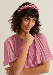 Satin Plaited Headband - Pale Pink