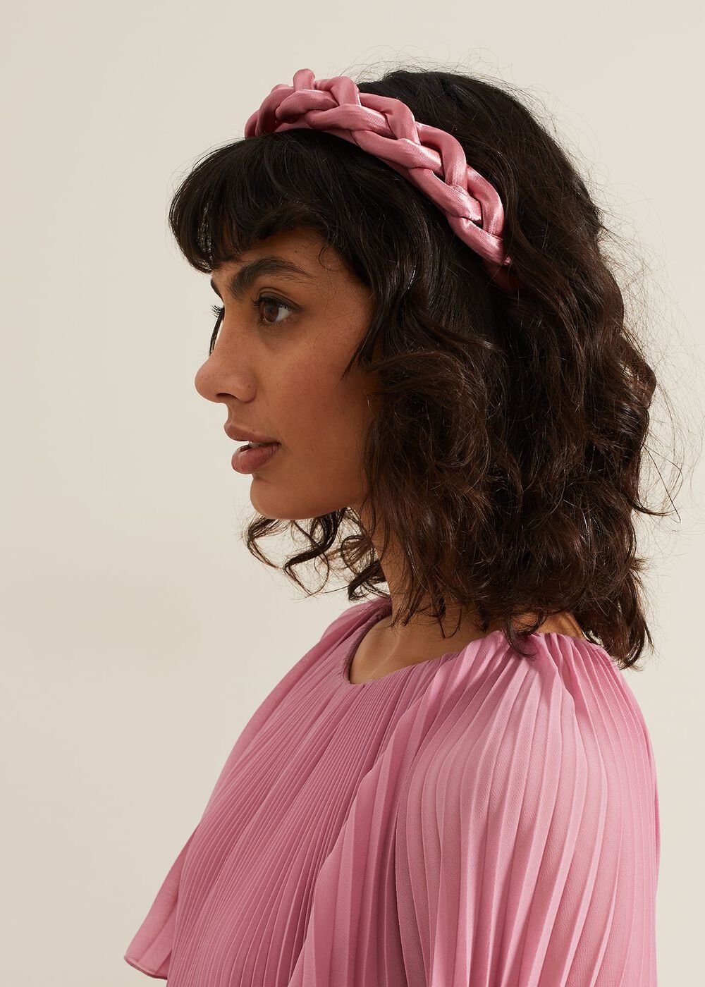 Satin Plaited Headband - Pale Pink