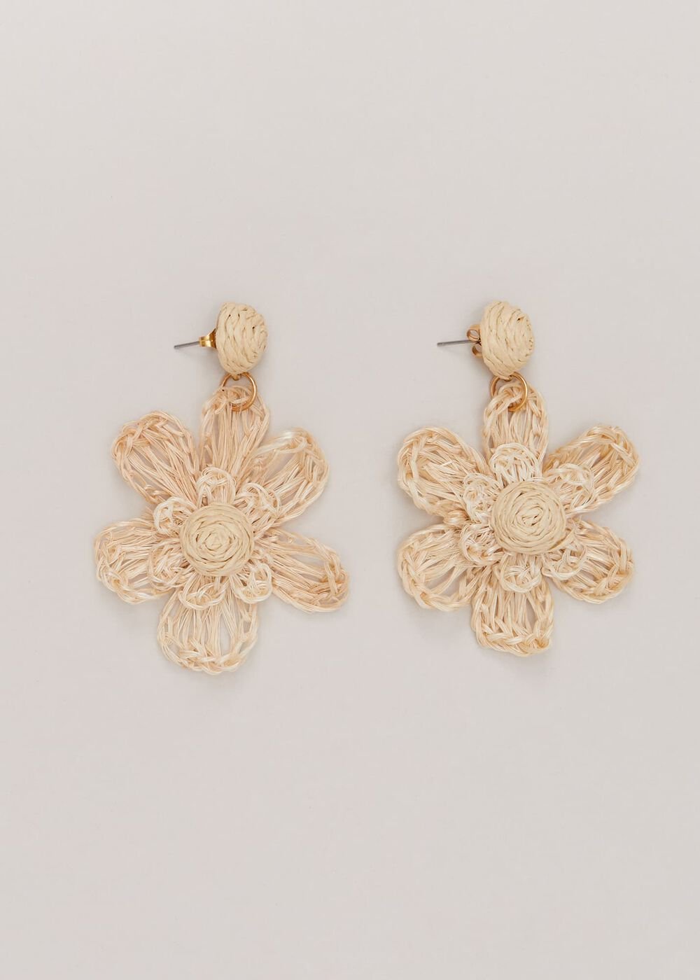 Raffia Oversized Flower Earrings - Natural