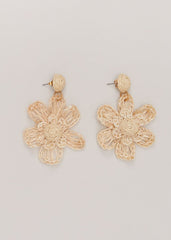Raffia Oversized Flower Earrings - Natural