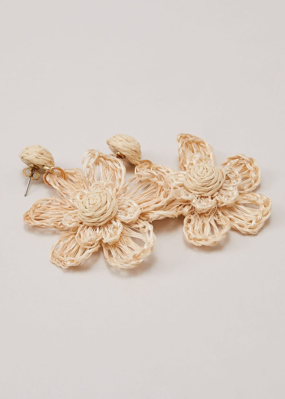 Raffia Oversized Flower Earrings - Natural