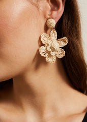 Raffia Oversized Flower Earrings - Natural