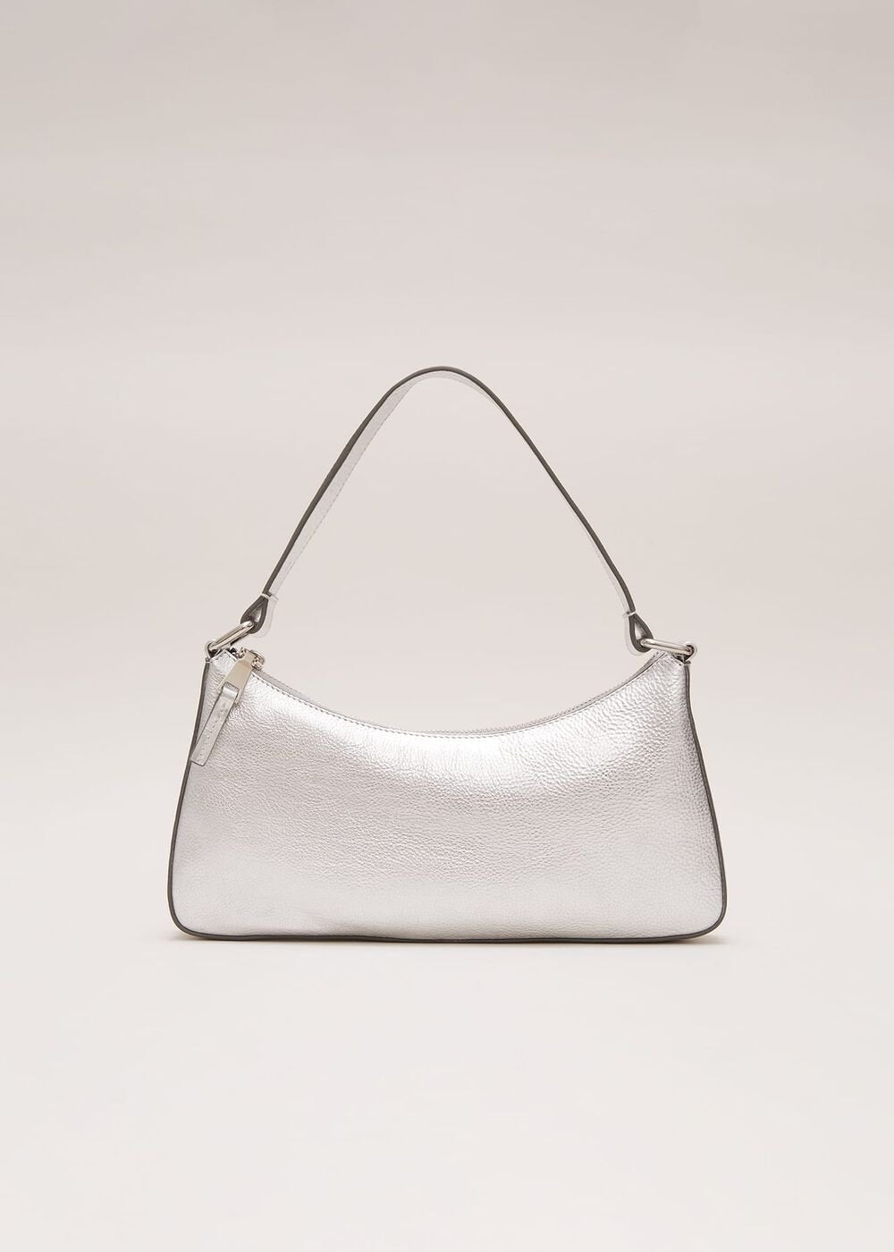 Silver Leather Mini Shoulder Bag - Silver