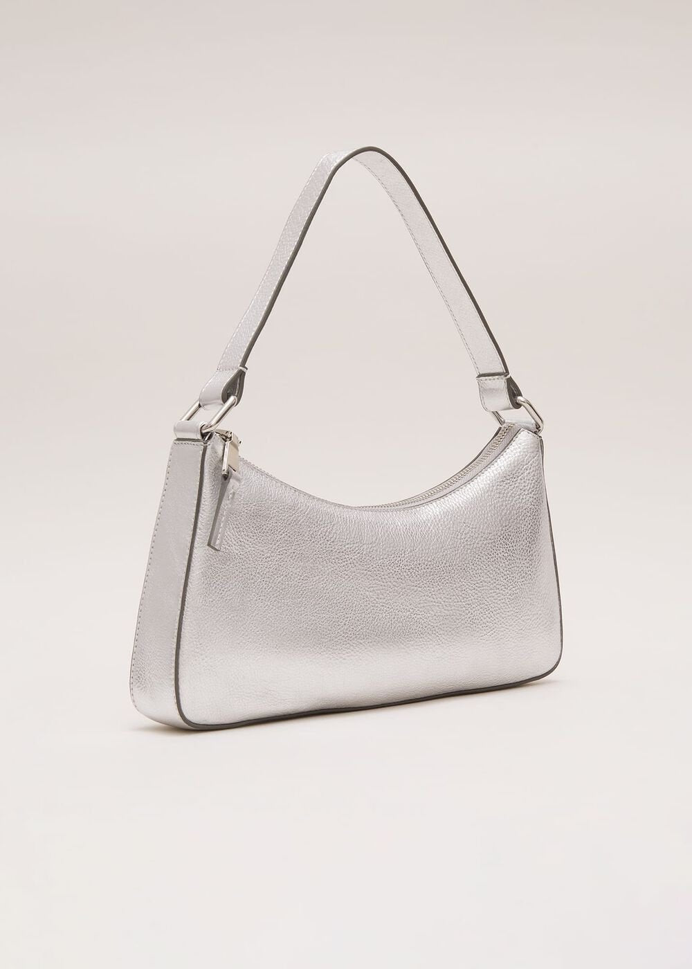 Silver Leather Mini Shoulder Bag - Silver