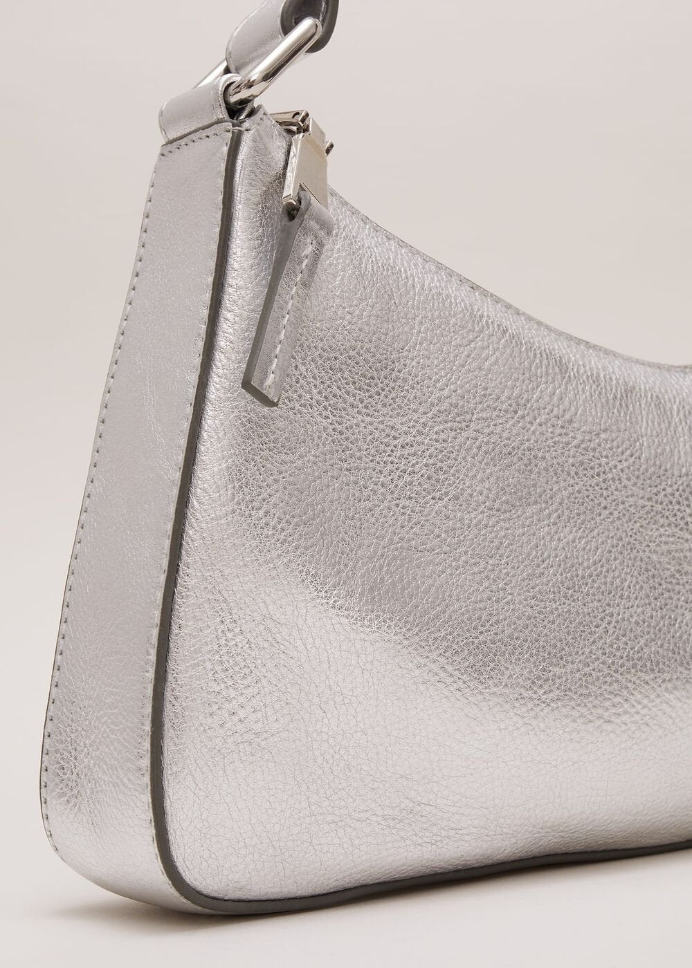 Silver Leather Mini Shoulder Bag - Silver