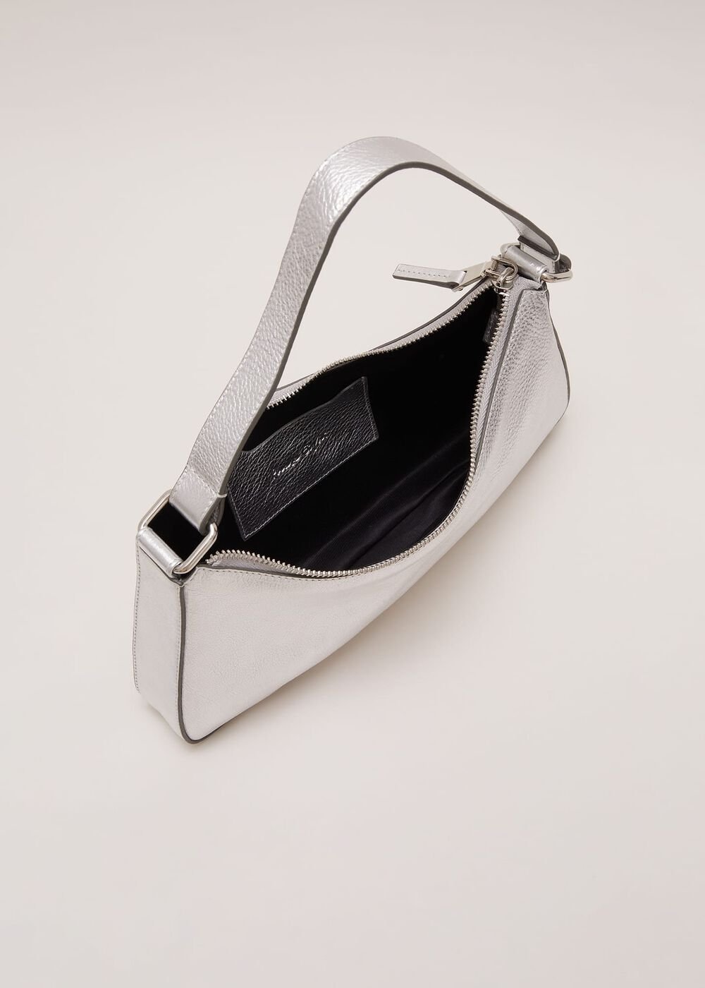Silver Leather Mini Shoulder Bag - Silver