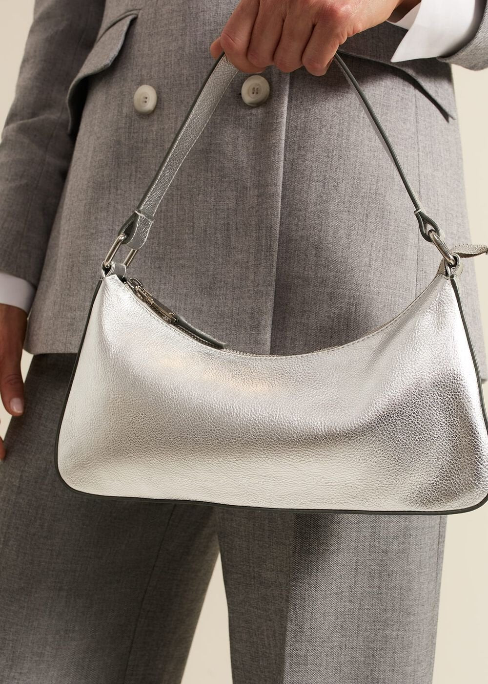 Silver Leather Mini Shoulder Bag - Silver