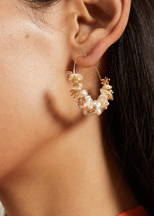 Pearl Detail Hoop Earrings - Gold