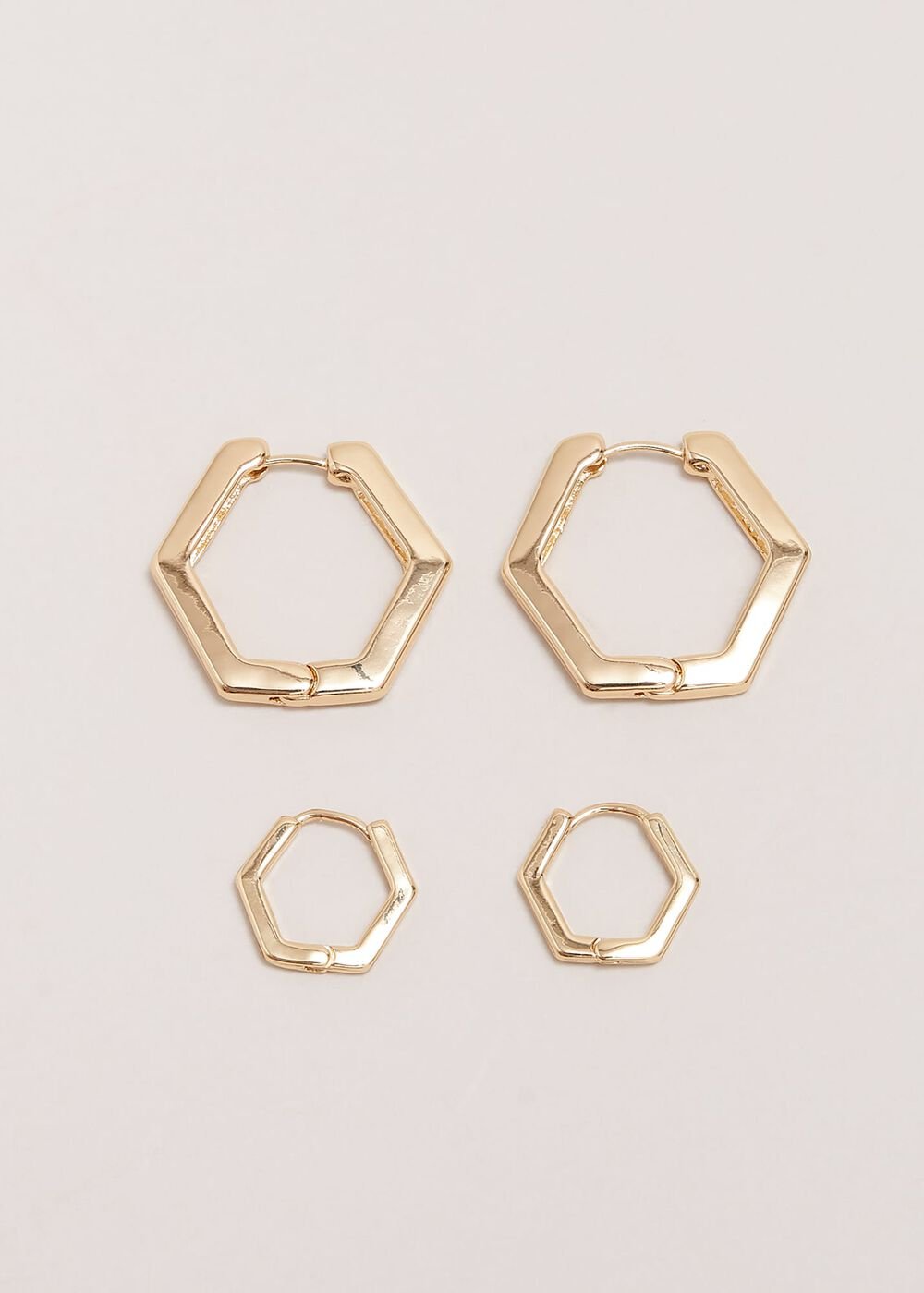 Gold Hexagon Hoop Earrings Set - Gold