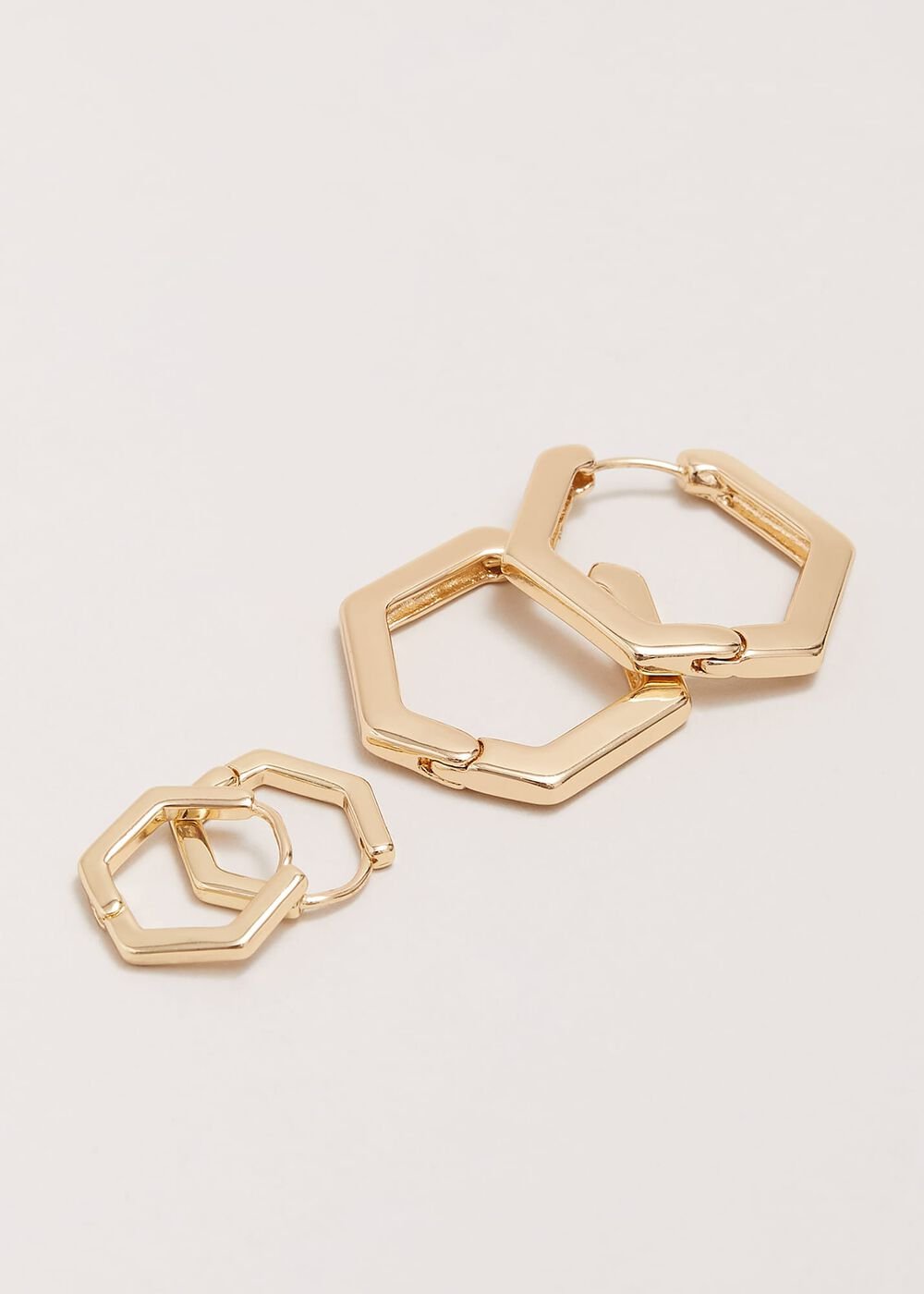 Gold Hexagon Hoop Earrings Set - Gold