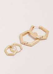 Gold Hexagon Hoop Earrings Set - Gold