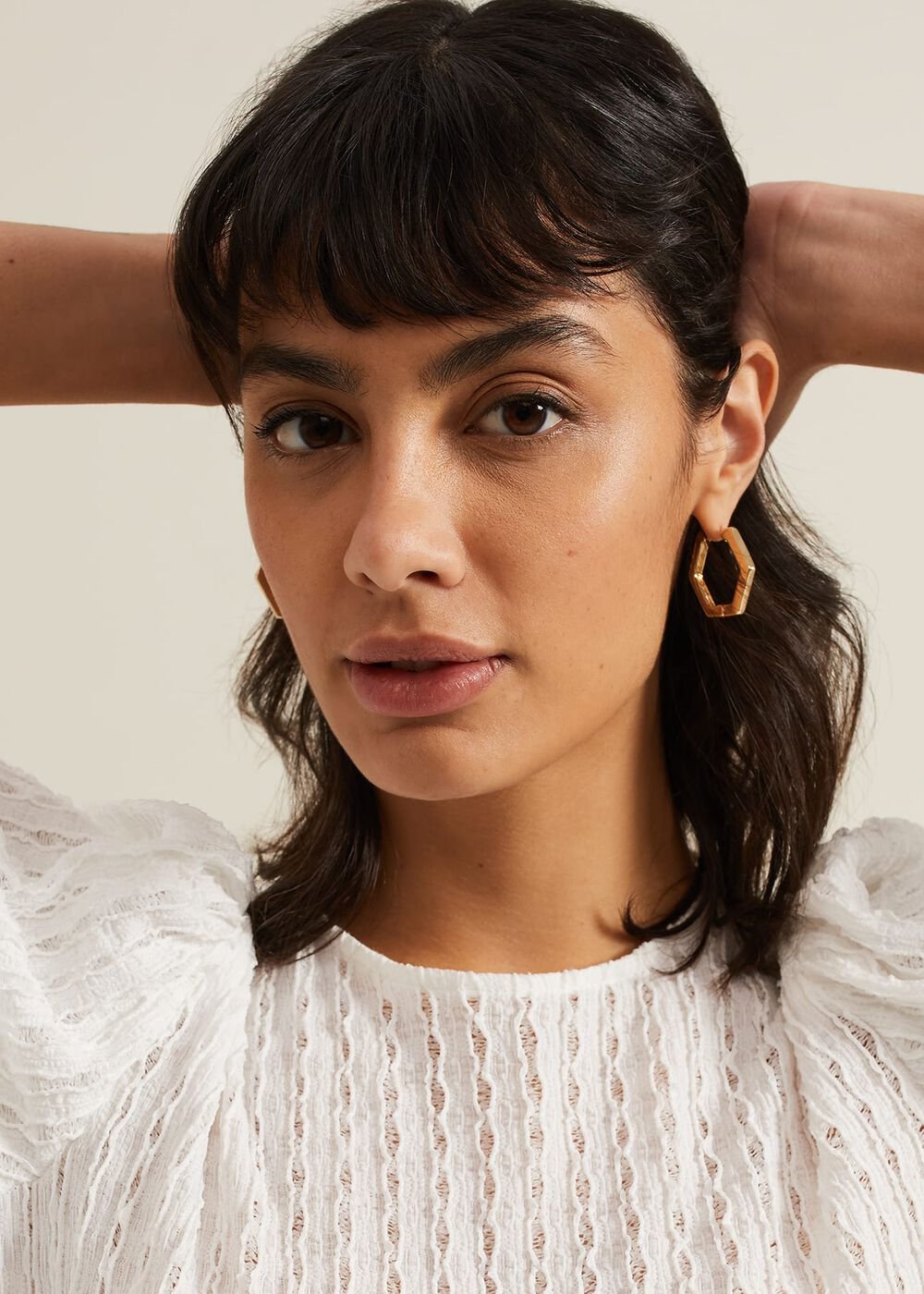 Gold Hexagon Hoop Earrings Set - Gold