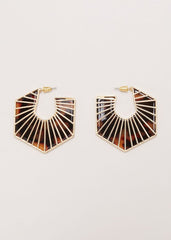 Tort Large Hexagon Hoop Earrings - Brown