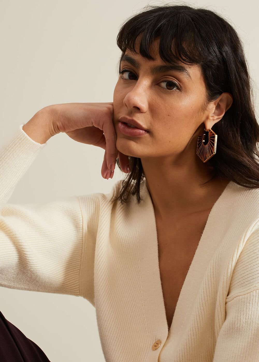 Tort Large Hexagon Hoop Earrings - Brown