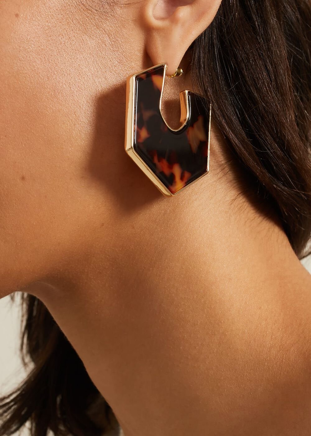 Tort Large Hexagon Hoop Earrings - Brown