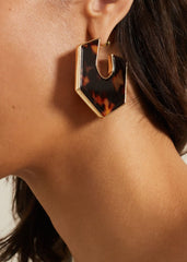 Tort Large Hexagon Hoop Earrings - Brown