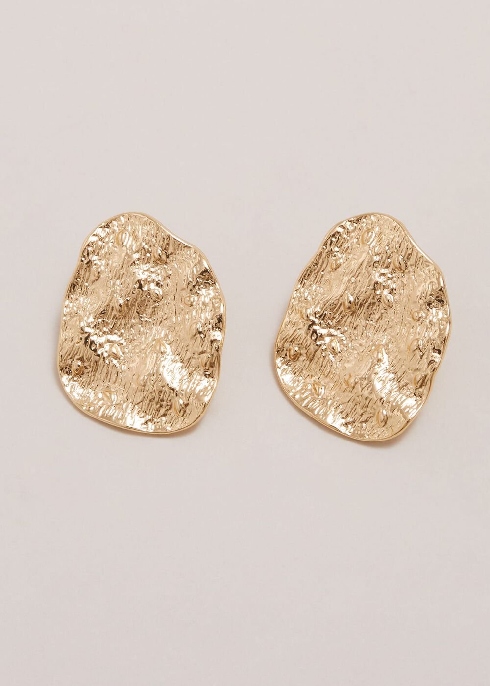 Gold Large Textured Circle Stud Earrings - Gold