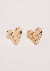 Gold Large Heart Stud Earrings - Gold