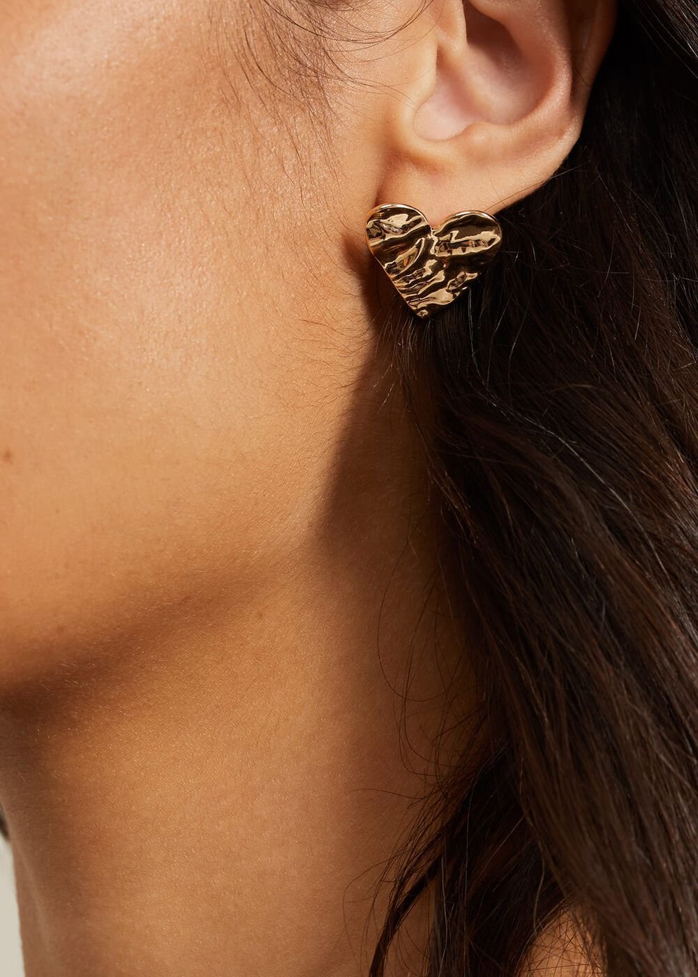 Gold Large Heart Stud Earrings - Gold
