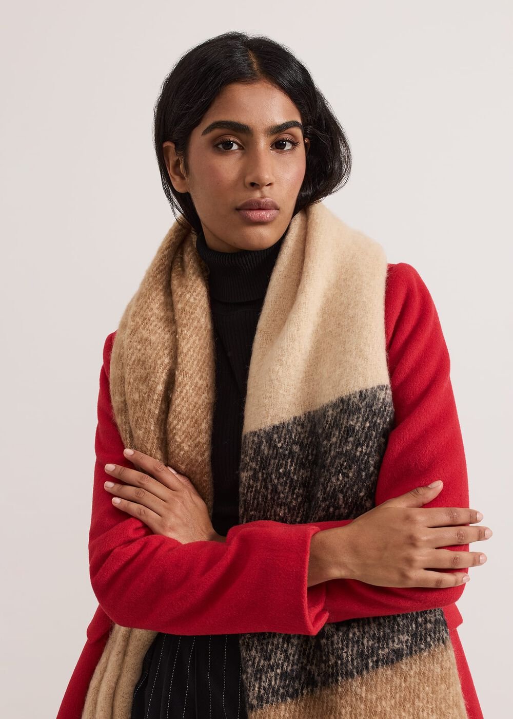 Oversized Stripe Brushed Scarf - Black/Multi