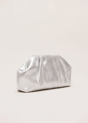 Silver Leather Pouch Clutch Bag - Silver