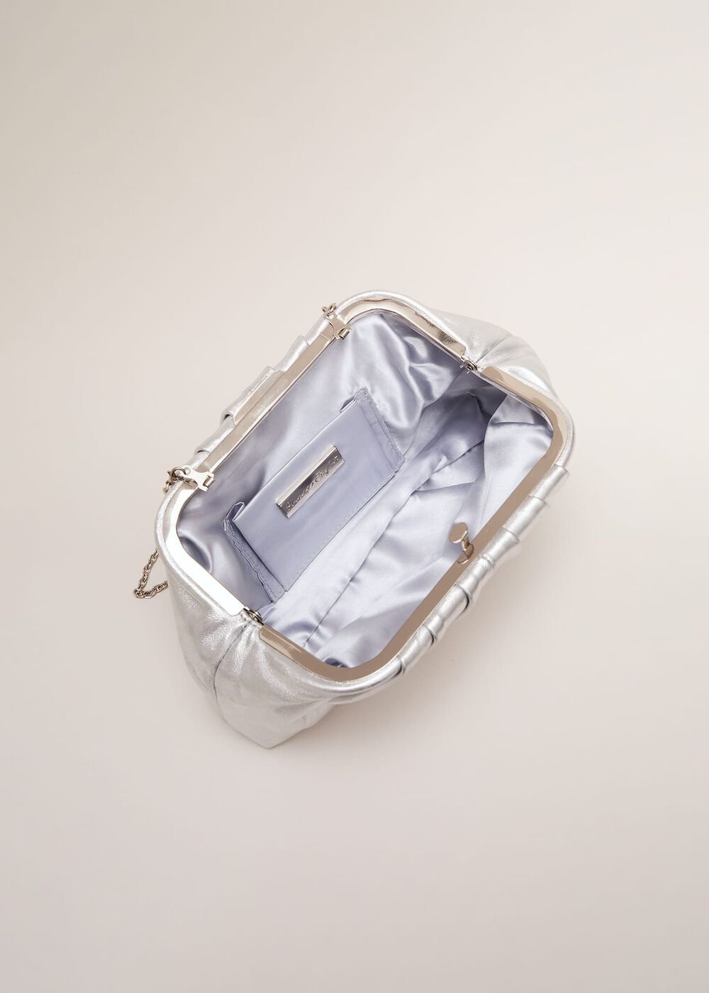 Silver Leather Pouch Clutch Bag - Silver