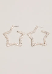 Silver Textured Large Star Hoop Earrings - Silver