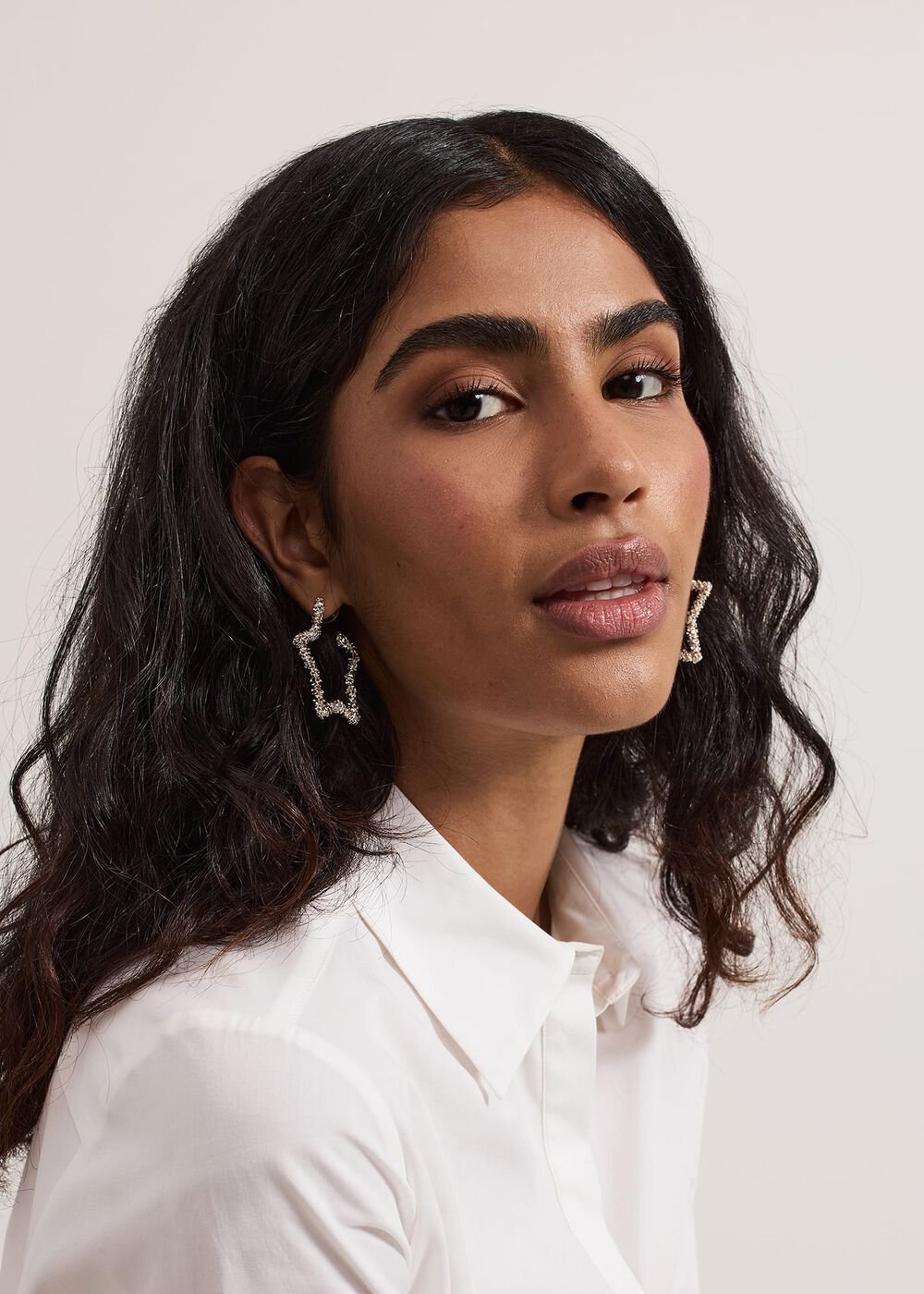 Silver Textured Large Star Hoop Earrings - Silver