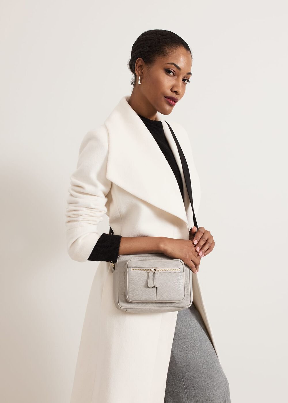 Grey Leather Cross Body Bag - Grey