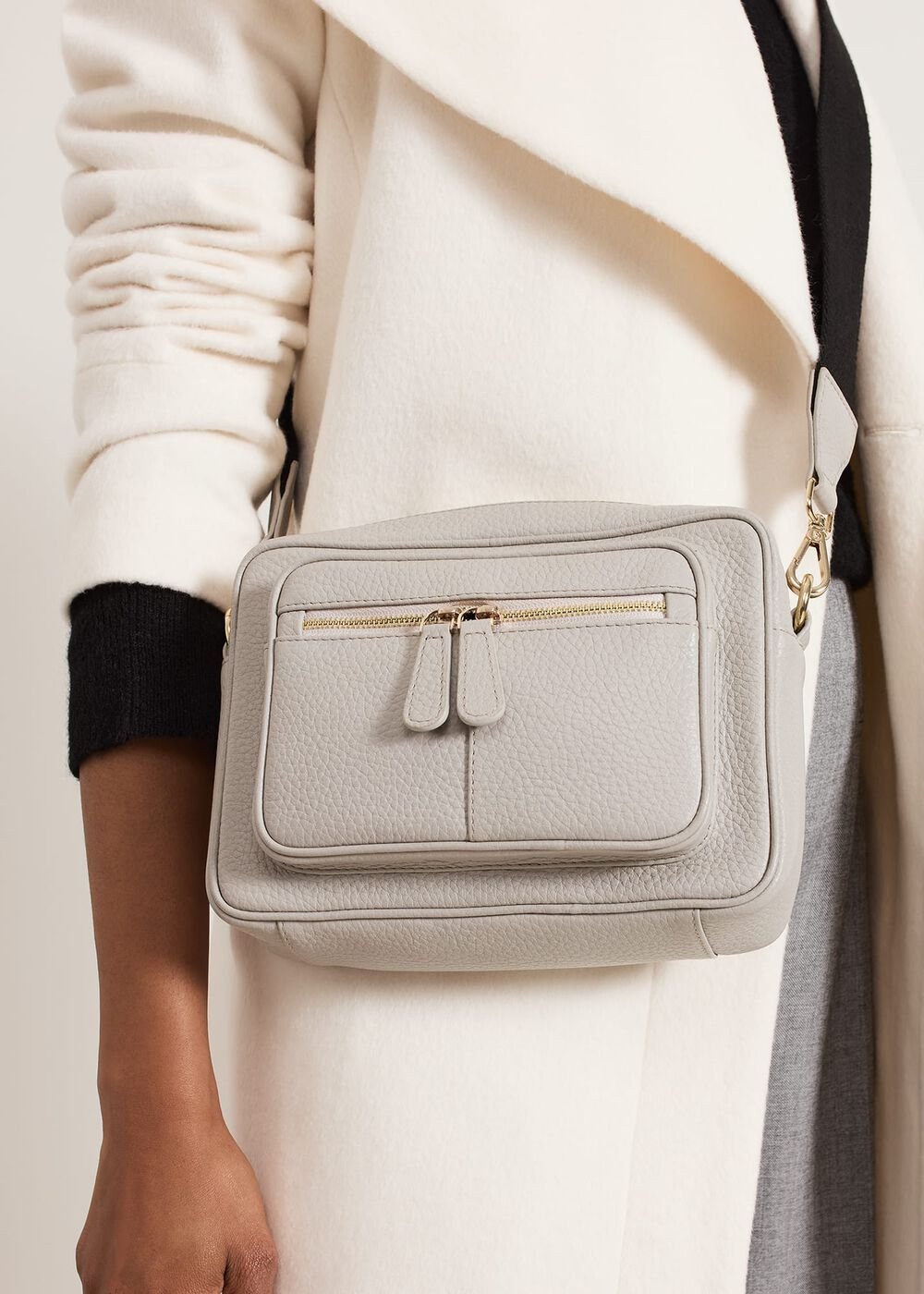 Grey Leather Cross Body Bag - Grey