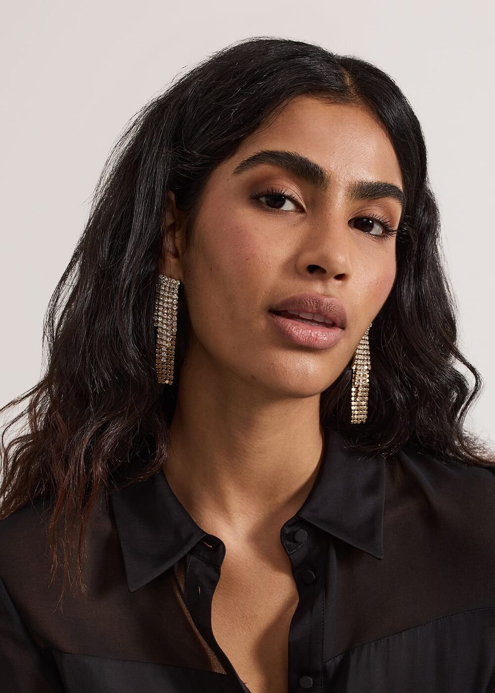 Gold Chainmail Sparkle Drop Earring - Gold