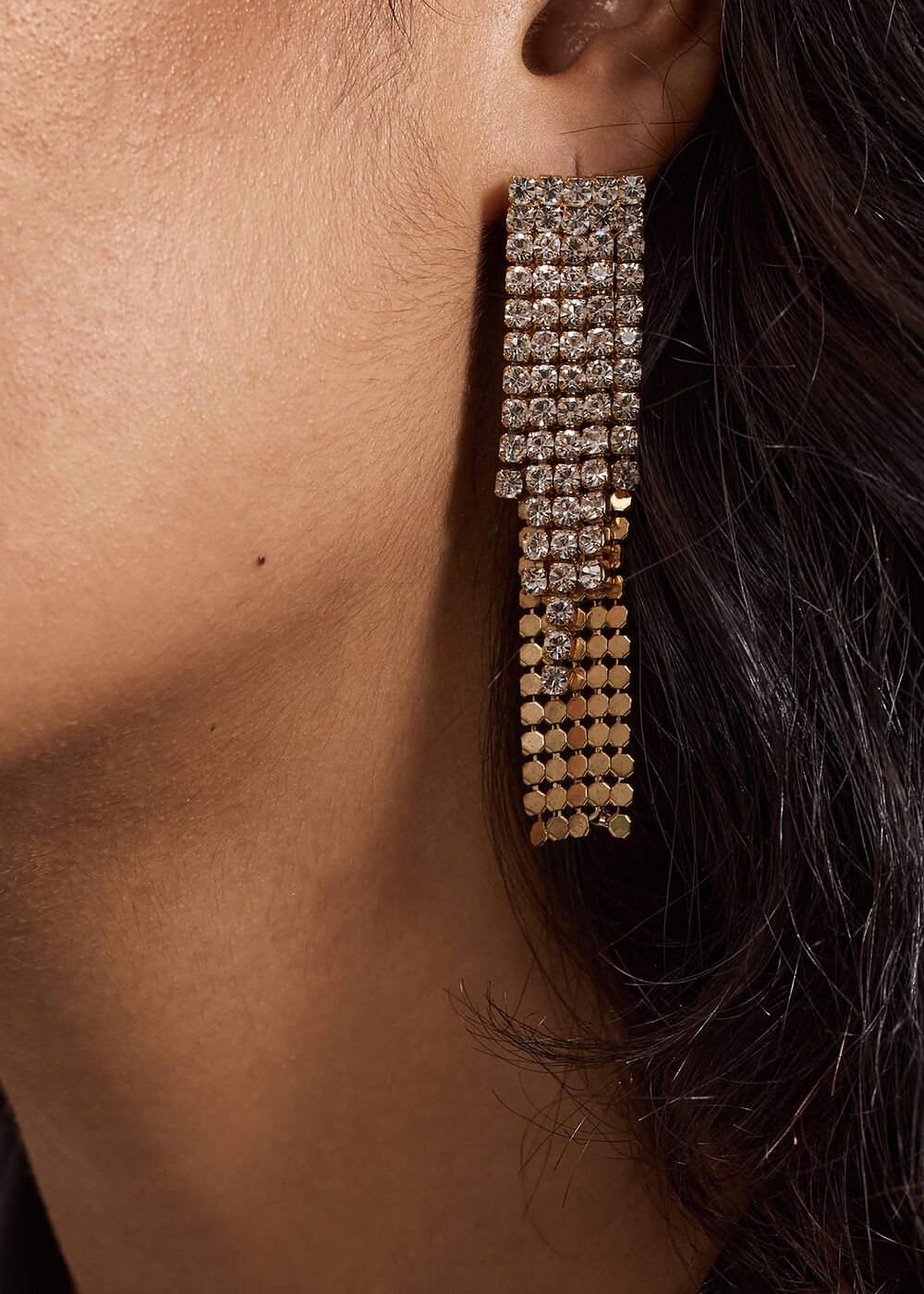 Gold Chainmail Sparkle Drop Earring - Gold