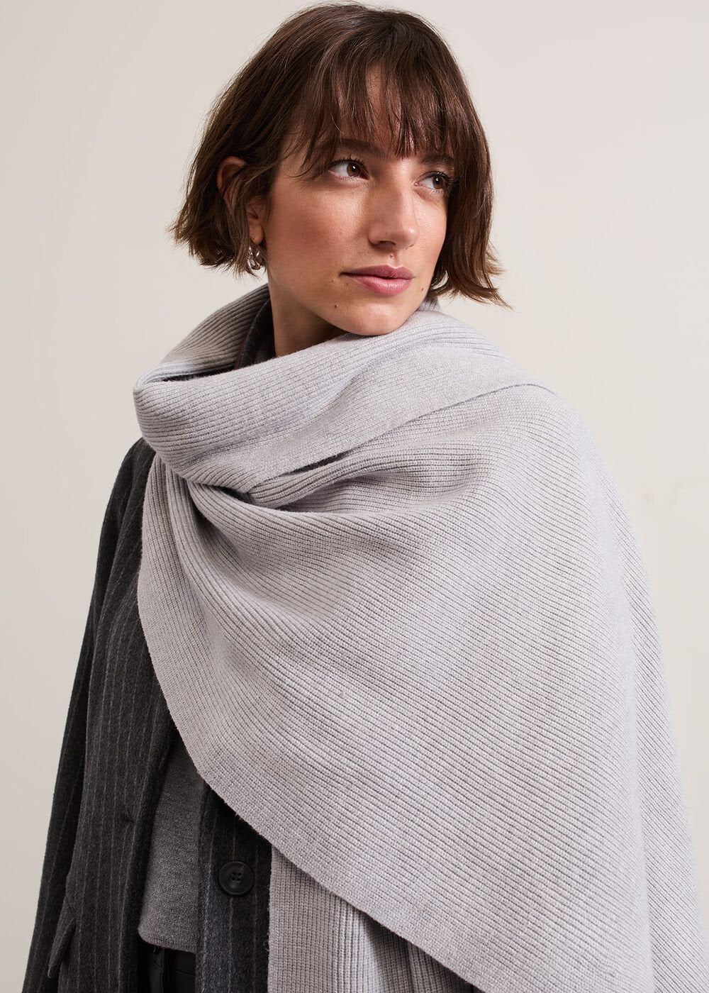 Grey Ribbed Oversized Scarf - Grey