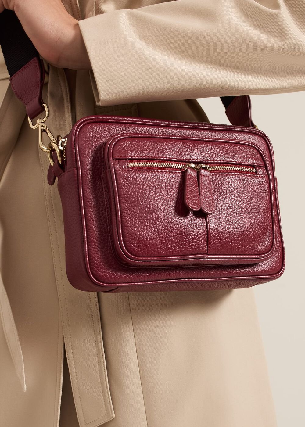 Burgundy Leather Cross Body Bag - Burgundy