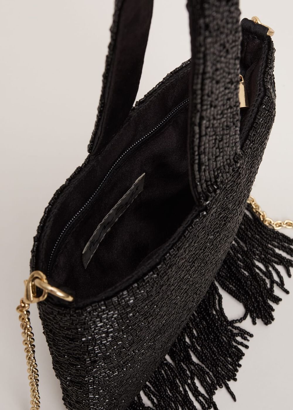 Black Beaded Tassle Bag - Black