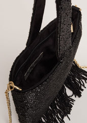 Black Beaded Tassle Bag - Black