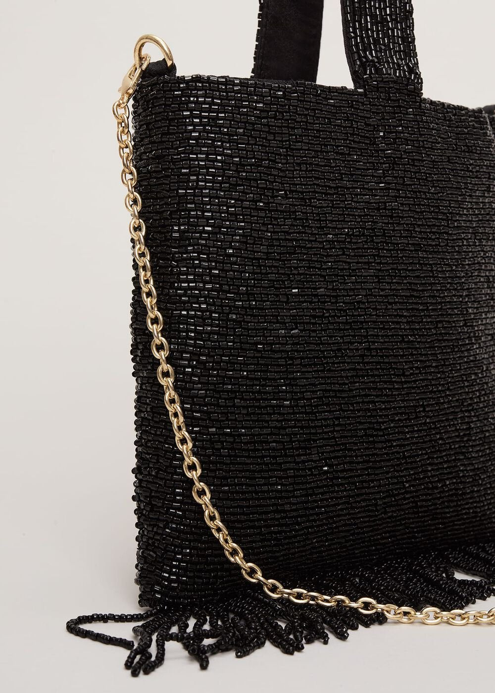 Black Beaded Tassle Bag - Black