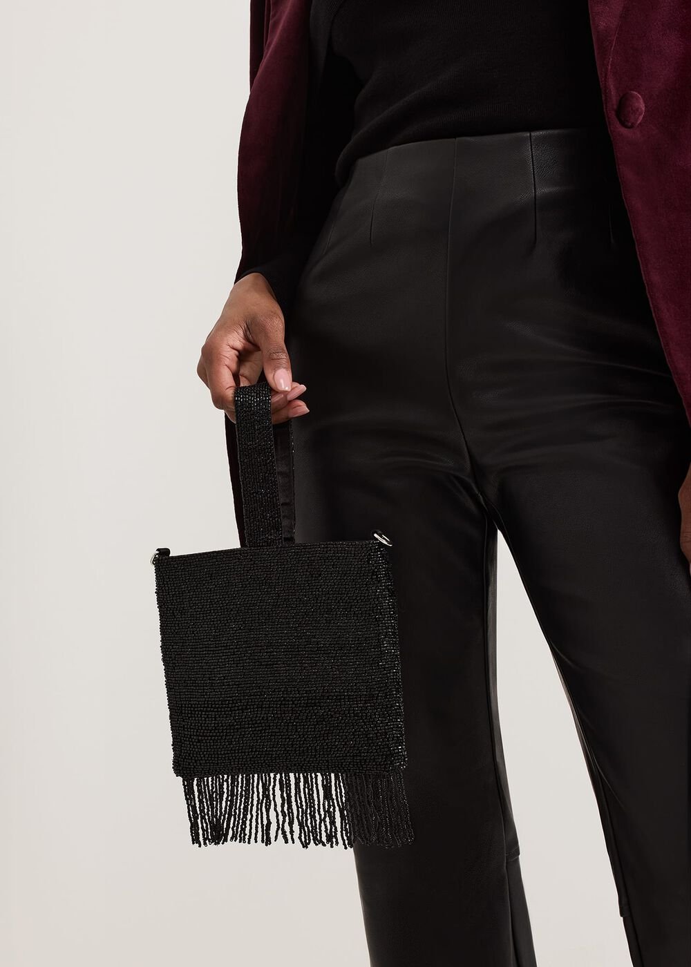 Black Beaded Tassle Bag - Black