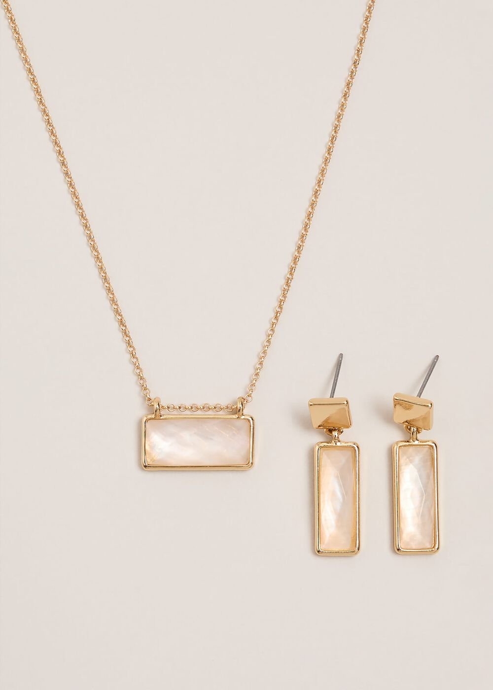 Stone Earring And Necklace Set - Pale Pink